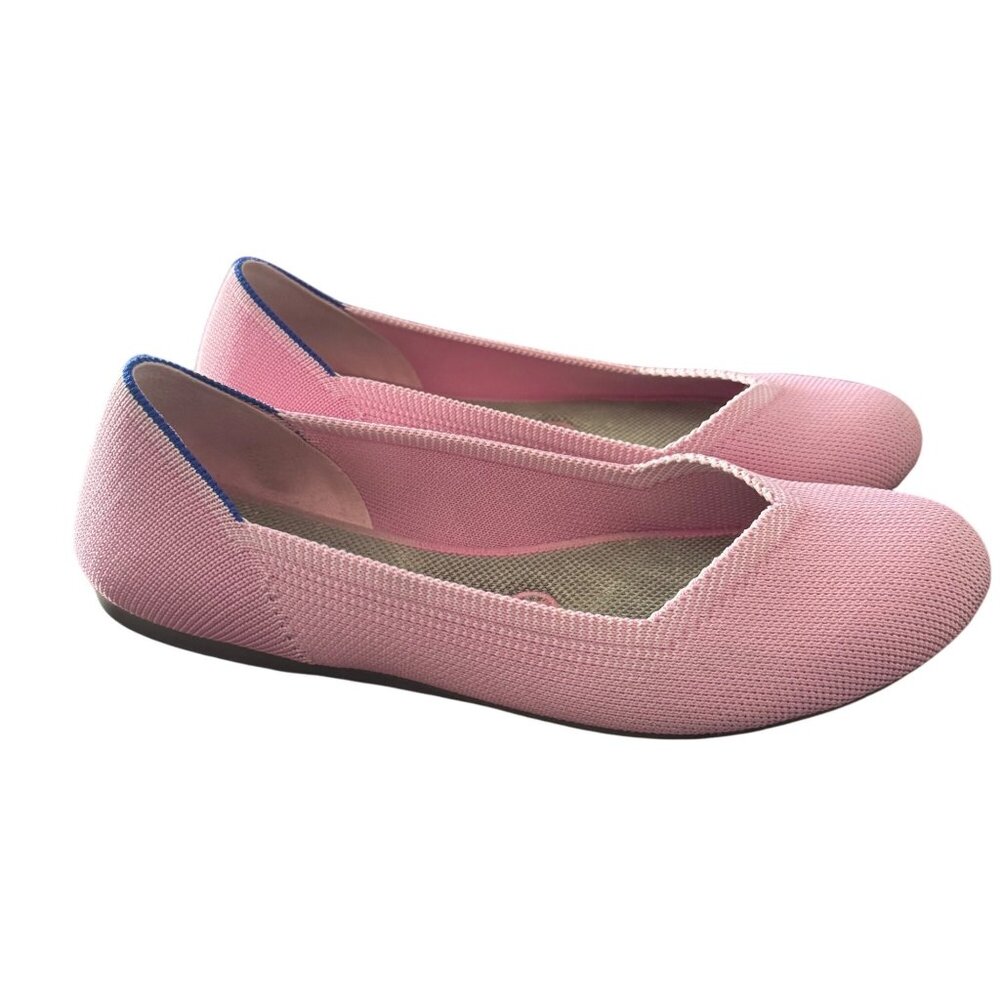 Rothys Women's W7 Pink Knit Flats With Blue Heel Accent